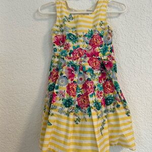 Floral Striped Kids Dress - Yellow and Pink